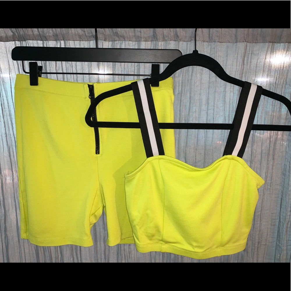 Chartreuse biker shorts set